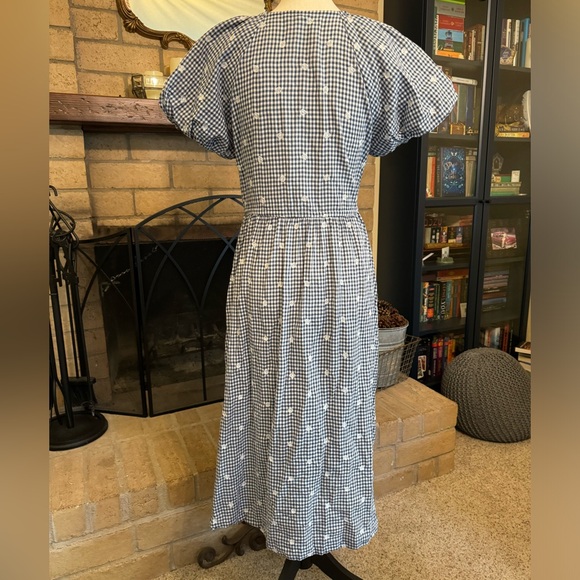 SOLD MADEWELL Embroidered Gingham Faux Wrap Tie Waist Midi Dress - Small - Picture 7 of 16